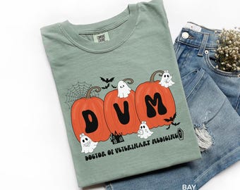 Doctor of Veterinary Medicine Shirt, Halloween Pumpkin Ghost DVM Tee, Spooky Veterinarian Gift T-shirt, Animal Care Halloween Shirt, A211