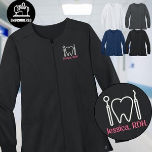 Embroidered Dental Full Zip Scrub Jacket, Personalized Monogram RDH Jacket, C029