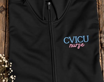 Embroidered CVICU Nurse Full Zip Jacket for Women, Cardiovascular ICU Crewneck