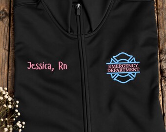 Emergency Department Nurse Embroidered Full Zip Fleece, Personalized RN Name, ER Staff Workwear and Nurses Week Gift