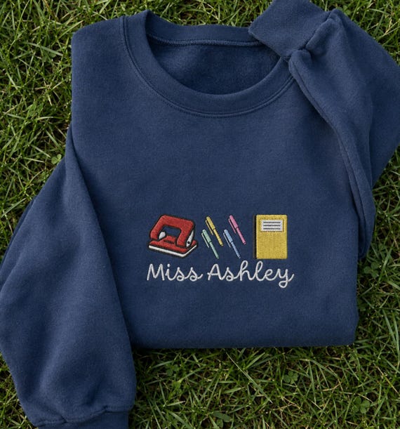 Custom Embroidered Teacher Sweatshirt with Name, Elementary Teacher Sweaters, Back to School