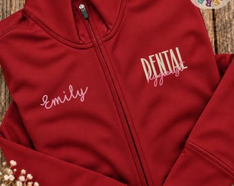 Embroidered Dental Hygienist Full Zip Jacket, Dentist Clinic Medical Crewneck, RDH Shirt