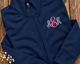 Customized Text or Name Monogrammed Full Zip Jacket, Personalized Initial Name Crewneck