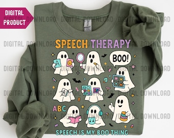 Speech Therapy Ghost PNG, Halloween SLP Clipart, Cute Therapist Ghost Design, Spooky ABC Communication Art, Boo Crew Speech Png