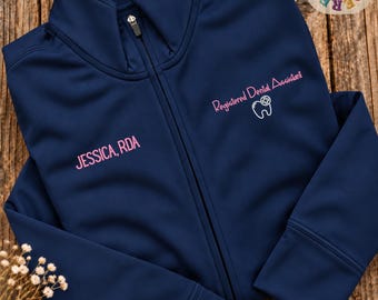Registered Dental Assistant Embroidered Full Zip Fleece, Personalized RDA Name, Dental Office Staff Workwear Gift