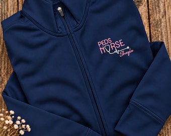 Pediatric Nurse Embroidered Full Zip Jacket, Personalized Peds RN Name, Children’s Hospital Work Fleece and Nurse Gift