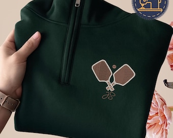 Personalized Pickleball Quarter Zip Sweatshirt, Embroidered Name Gift, Pickle Ball Players 1/4 Zip Pullover, J140