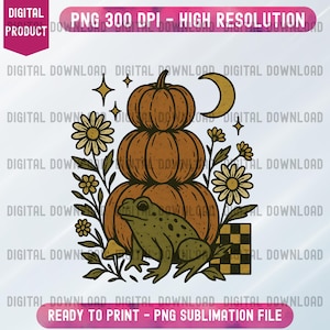 Pumpkin Frog Halloween PNG, Autumn Stack Pumpkin Clipart, Spooky Cute Frog Digital Download, Fall Floral Sublimation Art Design