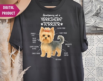 Anatomia de um Yorkshire Terrier PNG, Yorkie engraçado PNG, Presente para amante de cães, Clipart de humor de animais de estimação para ela, Filhote pequeno PNG
