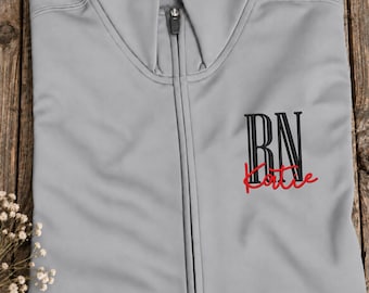 RN Embroidered Full Zip Fleece, Personalized Registered Nurse Monogram Name, Healthcare Workwear and Nurses Week Gift