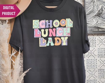Schulmahlzeit Dame PNG, Zurück zu Schule Adrettes Design, niedliches Mittagessen Dame Sublimationsdatei, Retro Groovy Schulpersonal PNG Download