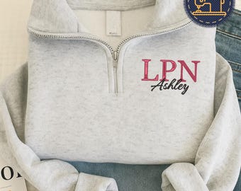 Suéter con cremallera de un cuarto bordado de LPN, sudadera con caduceo médico de LPN, suéter para personal de enfermería práctica con licencia, J108