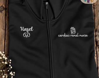 Cardiac Renal Nurse Embroidered Full Zip Jacket, Personalized RN Name, Heart Kidney Nursing Work Fleece Gift
