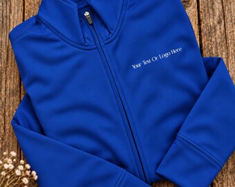 Personalized Custom Text Embroidered Full Zip Jacket, Custom Name or Logo Work Fleece, Staff Uniform and Team Gift