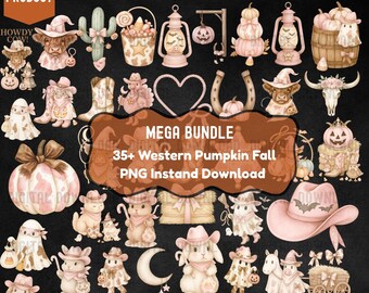 35+ Designs For Western Pumpkin Fall PNG Bundle, Cowgirl Autumn Clipart, Country Thanksgiving Digital Download, Nashville Sublimation, 1057