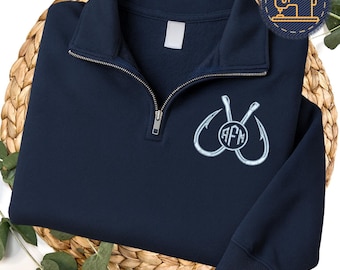 Customized Embroidered Fishing Quarter Zip Sweatshirt, Grandpa Fishing Shirt Monogram Fisherman Gift, J048