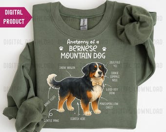 Bernese Mountain Dog PNG, Anatomy Of A Bernese Mountain Dog PNG, Dog Lover Gift, Berner Art, Pet Tee, Dog Mom Clipart