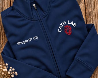 Cath Lab Technologist Embroidered Full Zip Fleece, Personalized RT(R) Name, Cardiac Imaging Staff Workwear Gift