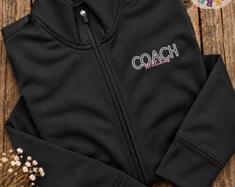 Coach Embroidered Full Zip Jacket, Personalized Sports Coach Fleece, Custom Team Staff Uniform and Coaching Gift