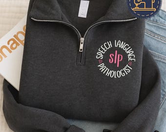 Jersey bordado personalizado con cremallera de un cuarto para logopeda, regalo para logopeda, J138