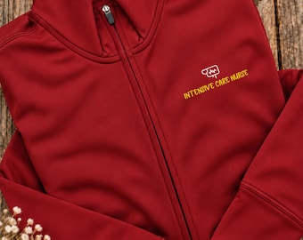 Embroidered Intensive Care Unit Full Zip Jacket, ICU RN Crewneck, Medical Shirt