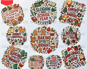 Christmas Doodle PNG Bundle, Cute Holiday Clipart Baking Pets PNG, School Funky Digital Download, Festive Christmas Sublimation Design, 1063