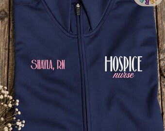 Hospice Nurse Embroidered Full Zip Fleece, Personalized RN Name, Palliative Care Workwear and Nurses Week Gift