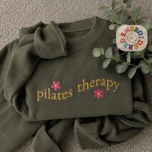 Embroidered Pilates Therapy Floral Sweatshirt, Yoga Workout Gift, Gym Instructor Sweater