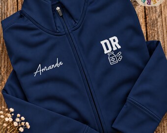 Doctor Embroidered Full Zip Jacket, Personalized Name Medical Fleece, Physician Workwear and Healthcare Staff Gift