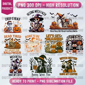 Halloween PNG Bundle, Spooky Ghost Clipart Set, Witch Skeleton Pumpkin Designs, Halloween Digital Art Pack, Halloween Sublimation PNGs