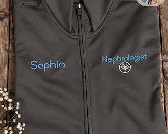 Embroidered Registered Nurse Nephrologist Full Zip Jacket, Personalized Nurse Name Medical Crewneck Jacket