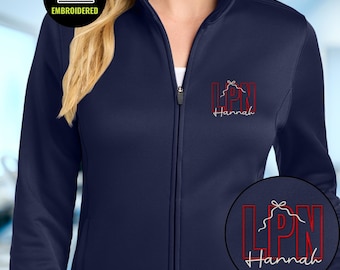 LPN Embroidered Full Zip Jacket, Personalized Licensed Practical Nurse Monogram, Nursing Work Fleece and LPN Gift