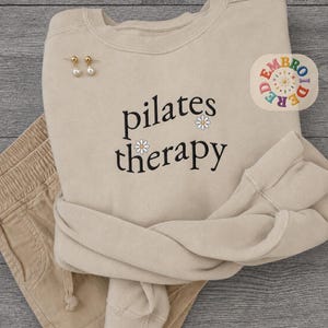 Floral Pilates Therapy Embroidered Sweatshirt, Yoga Workout Sweater, Gym Coach Crewneck