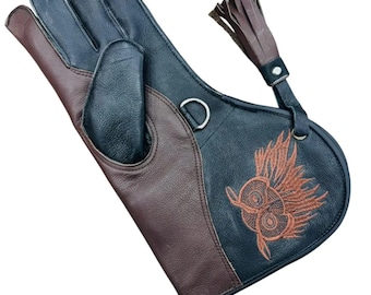 Cowhide Leather Falconry Glove with Owl Embroidery
