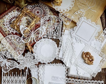 Alice's Tea Party Hollow Lace Paper Set | Lace Ephemera, Junk Journal Kit, Ephemera Supplies, Craft Paper for Journaling, Scrapbooking
