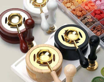 Estufa de lacre de madera retro, juegos de fundidores de cera de madera, herramienta para sellar lacre, cuchara para sellar lacre, mango para sellar lacre, estufa para fundir lacre, herramientas para calentar la cera