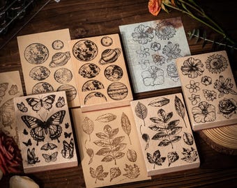 Garden Wood Stamp | Wooden Stamp Set, Planner Stamp, Junk Journal Kit, Ephemera Supplies, Craft Paper for Journaling, Scrapbooking