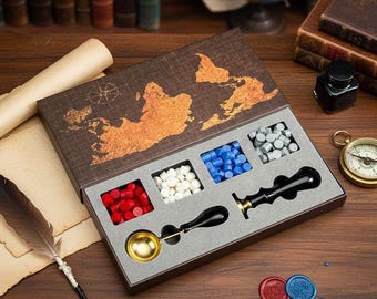 Personalized Wax Seal Stamp, Retro Map Wax Seal Box Set, Custom Seal Set With Any Logo, Letter Wax Seal, Wedding Initials Stamp.