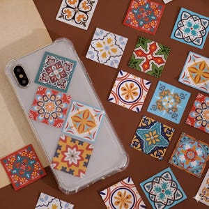 46 pieces Vintage Flower Tiles Series | Moroccan & Mediterranean Aesthetic | Tile Stickers, Junk Journal Supplies, Scrapbook Ephemera