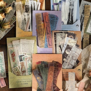 Set di adesivi decorativi retrò vintage / Per carta da scrapbooking, kit per diario di scarto, materiali per effimeri, carta da bricolage per diario