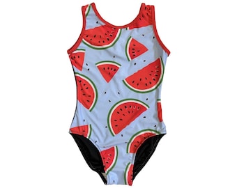 Maillot de gimnasia con estampado de sandía para niñas – Maillot de entrenamiento de verano con estampado divertido / Sin mangas / Cómodo