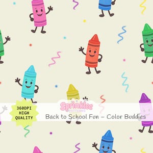 Terug naar school naadloos patroon met lachende kleurrijke kleurpotloden voor schoolbenodigdheden Leuke kleurpotloden digitale clipart voor scrapbooking en leuke knutsels