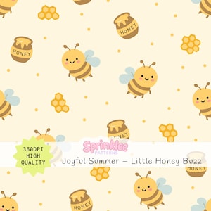 Happy Bee naadloos patroon met honingpot en honingraten voor kinderkamermuur zachte kawaii smile bee kunst voor baby- en peuterkleding schattige clipart