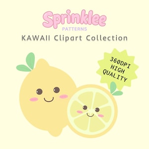 Cute Smiling Lemon Clipart PNG + JPG for Summer DIY Crafts Kawaii Fruits Digital Art for Baby & Kids Pastel Yellow Clipart for Handmade Gift