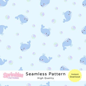 Naadloos patroon Little Whale Dreams – Blauwe babystof voor peuterpyjama's en kinderkamerdecoratie