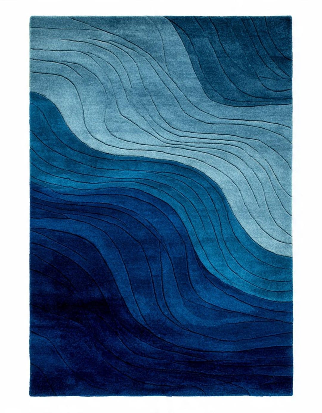 Modern Abstract Blue Wave Area Rug - Textured Gradient Design - Etsy