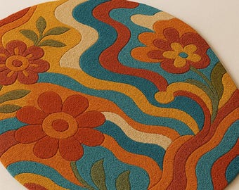 Boho Bloom Blumen-Handteppich – Ovaler Teppich für Balkon oder Wohnzimmer