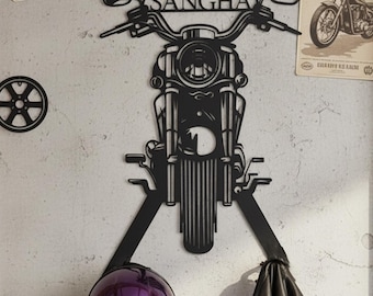 Custom Metal Motorcycle Helmet Holder, Motorcycle Garage Sign, Personalized Motorcycle Sign, Biker Gifts for Men,Helmet & Jacket Wall Hanger