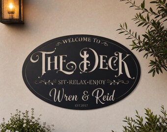 Custom Deck Welcome Metal Wall Sign With Name, Personalized Patio Deck Established Date Metal Plaque, Welcome To The Deck Sign