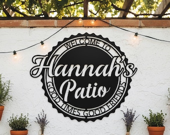 Custom Bottle Cap Patio Metal Wall Sign, Personalized Name Patio Welcome Plaque, Patio Metal Decor, Patio Welcome Sign, Housewarming Gift